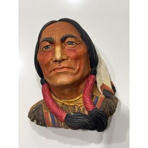 Legend Products Sitting Bull Wall Plaque Chalkware Hand Painted 1984 F. Wright
